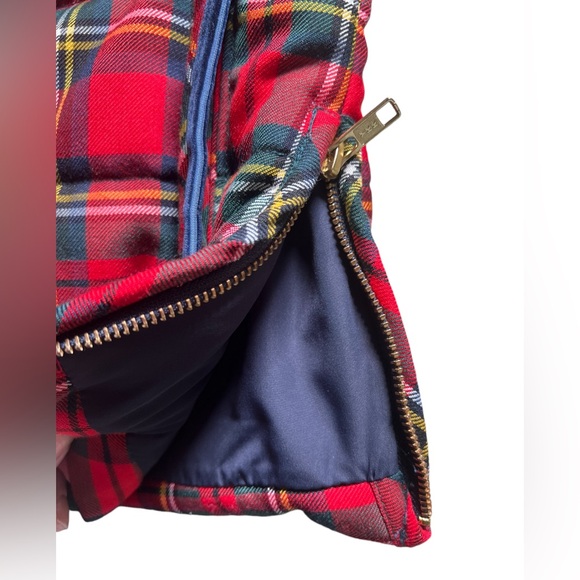 J. Crew Red Tartan Plaid Mountain Wool Blend Puffer Vest Velvet Trim- Size XS - Picture 7 of 14